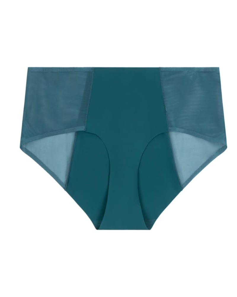 Front of a size Large Demi Seamless Mesh Panty in Blue Ocean Coral by Uwila Warrior. | dia_product_style_image_id:285122